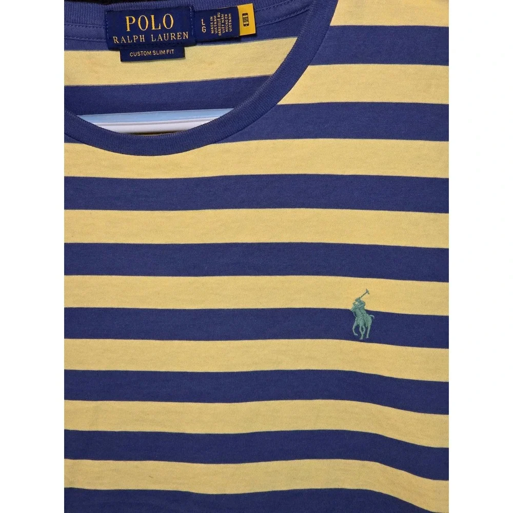 Polo Ralph Lauren‎ Men's Custom Slim Fit Striped T Shirt Blue Yellow Large